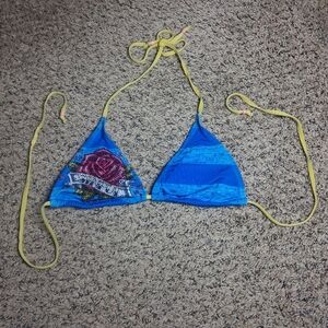 Affliction Blue Triangle Bikini Top